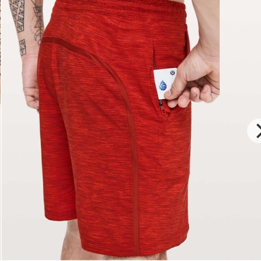 Lululemon pace breaker mens shorts Heather Allover Solar Orange Magma red - Picture 2 of 10